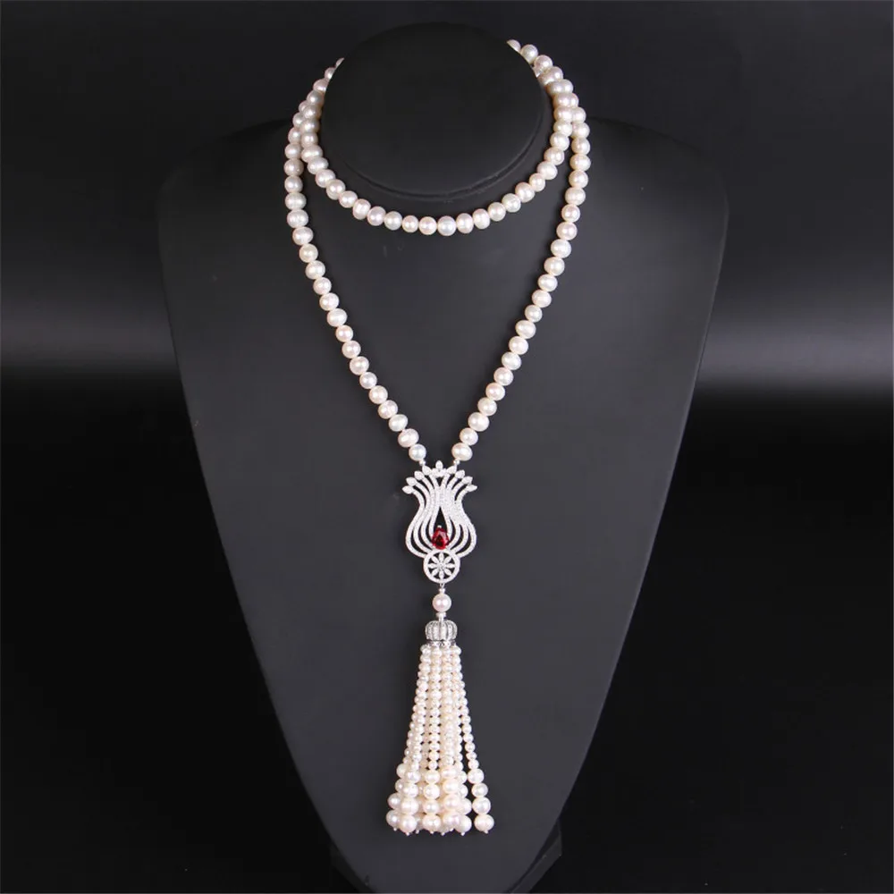 Long Pearl Necklace Women's Autumn Wedding Gift Fine Jewelry Pearl Sweater Chains