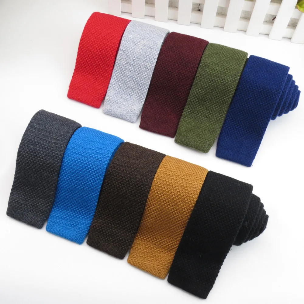 Fashion Cashmere 5.5CM Knitted Tie Skinny Men Luxury Solid Flat Tie Colourful Tie Knit Knitted Necktie Normal Slim Woven Cravate