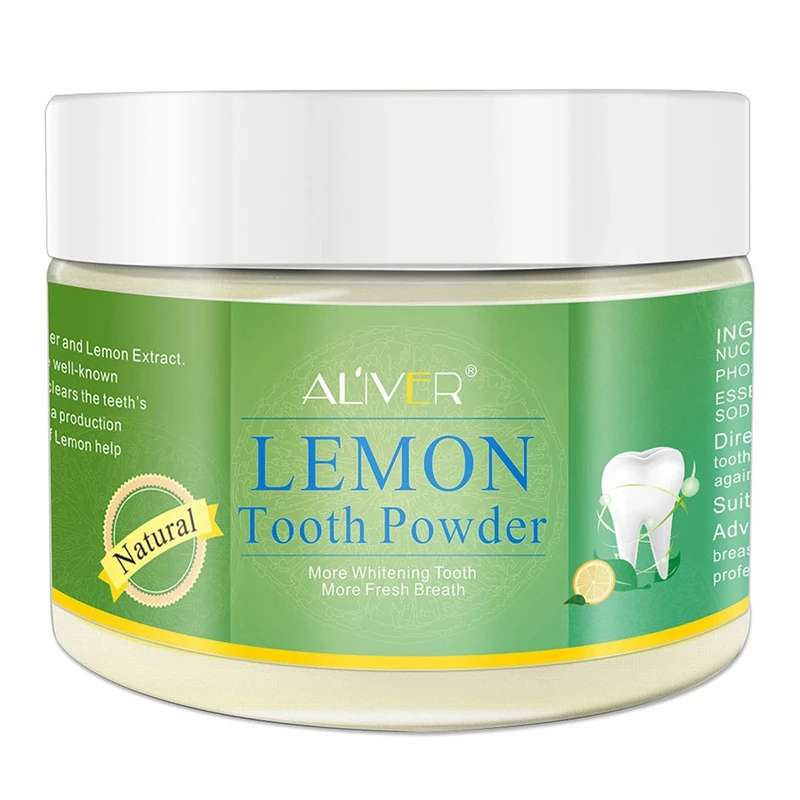 

Aliver Lemon Extract Teeth Whitening Tooth Powder Peppermint Tooth Whitening Powder Mint Remove Tooth Stains Oral Hygiene 70G