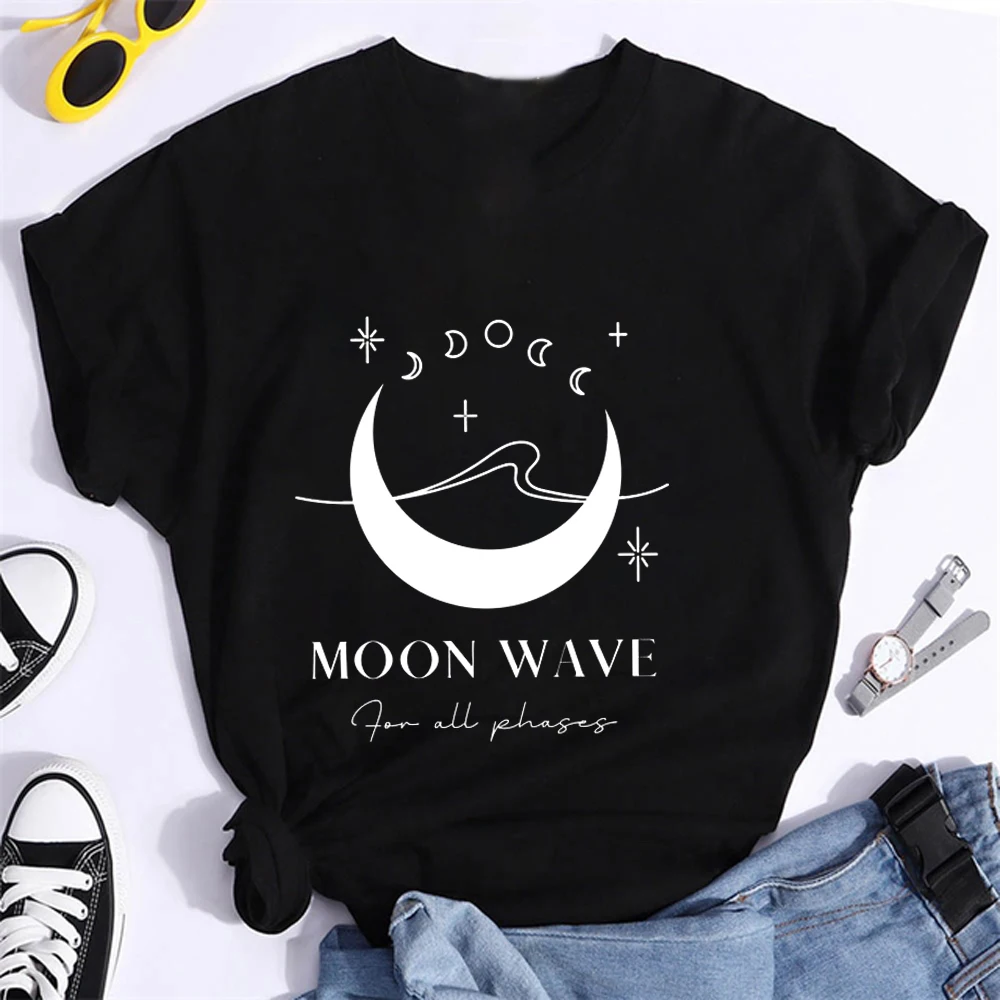 Футболка женская черная повседневная короткая рубашка в стиле ретро с принтом