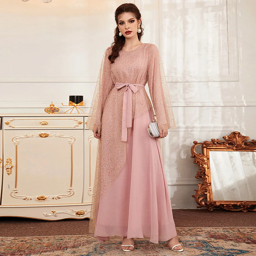 

Elegant Glitter Women Sequins Long Dress Muslim Evening Wedding Gown Kaftan Turkey Dubai Abaya Moroccan Jalabiya Robe Ramadan
