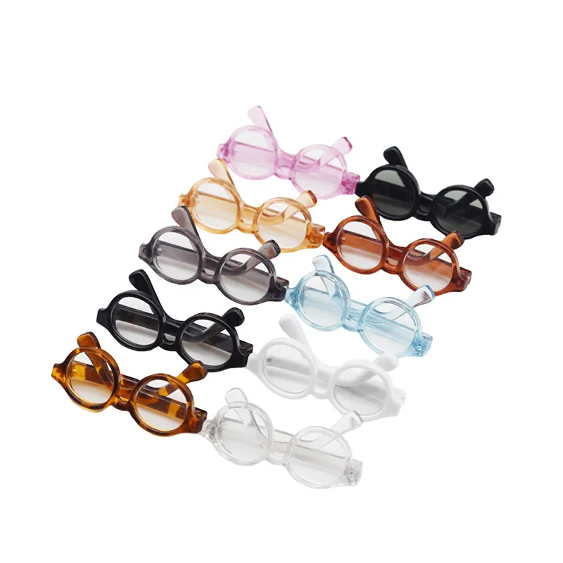 

BJD 4.5cm 6.5cm 9cm Transparent Plastic Glasses Round Frame Miniature Eyewear Clear Lens Candy Color Eyeglasses Style For Blythe