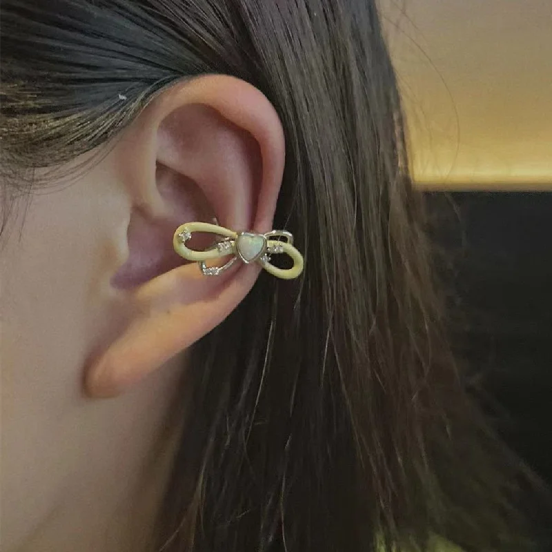 

Korean Colorful Bow Knot Heart Opal Clip Earrings for Women Sweet Girly Aesthetic Charm Ear Bone Clip Exquisite Fashion Jewelry