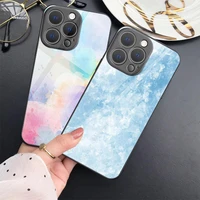 gradient rainbow watercolor tempered glass phone case for iphone 13 mini 12 pro max 11 pro xs max 7 8 plus se3 shockproof cover