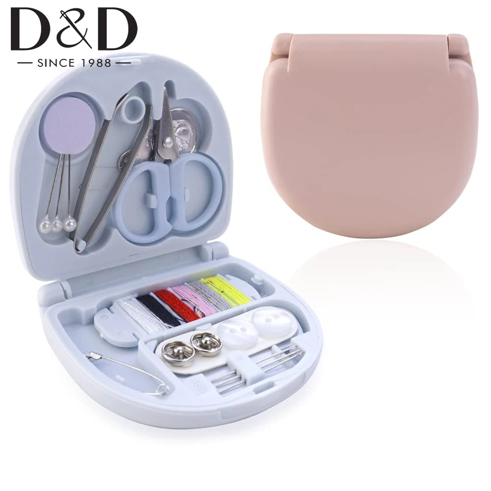 1pcs Mini Travel Sewing Kit Portable Sewing Tool Kits Plastic Needle Sewing Box For Beginner DIY Sewing Supplies 2 Colors