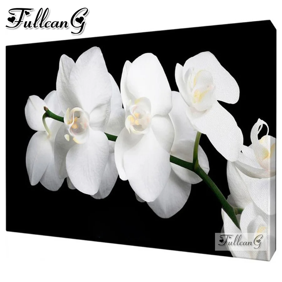 

FULLCANG diamond painting white orchid picture handicrafts 5d full rhinestone embroidery flowers cross stitch home decor FG1261