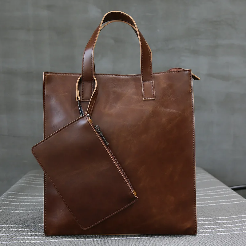 

Men's Business Leather Bag Briefcase Large Fashion Bag Handbag Totes Shoulder Men Capacity Messenger Male Vinatge Bolso Shoulder