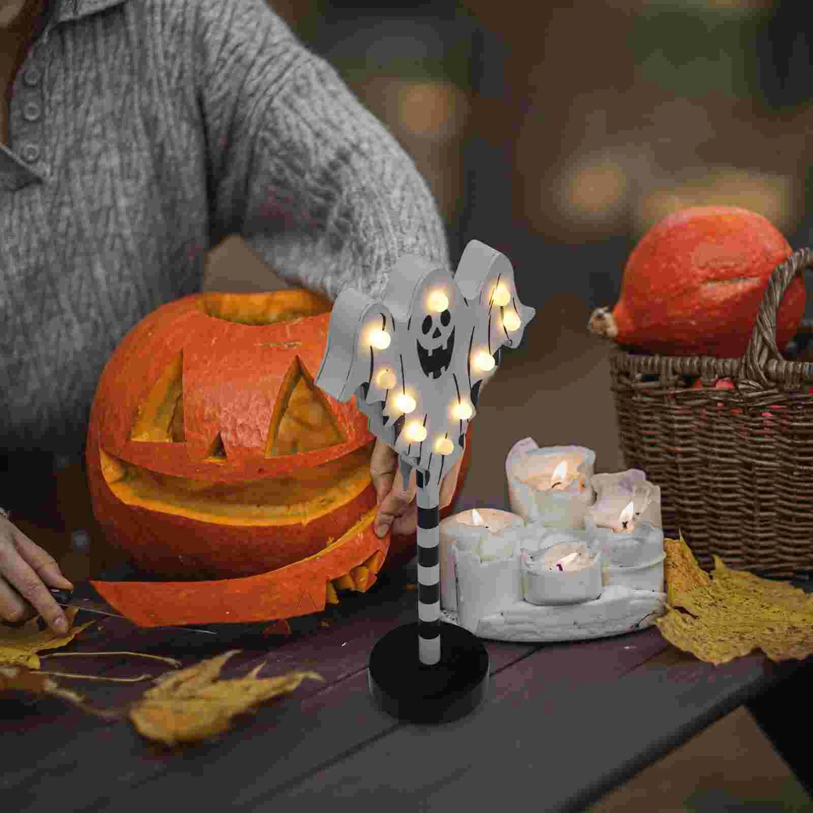 

Decor Halloween LED Light Party Night Desk Lamp Table Wooden Ornament Decoration Ghost