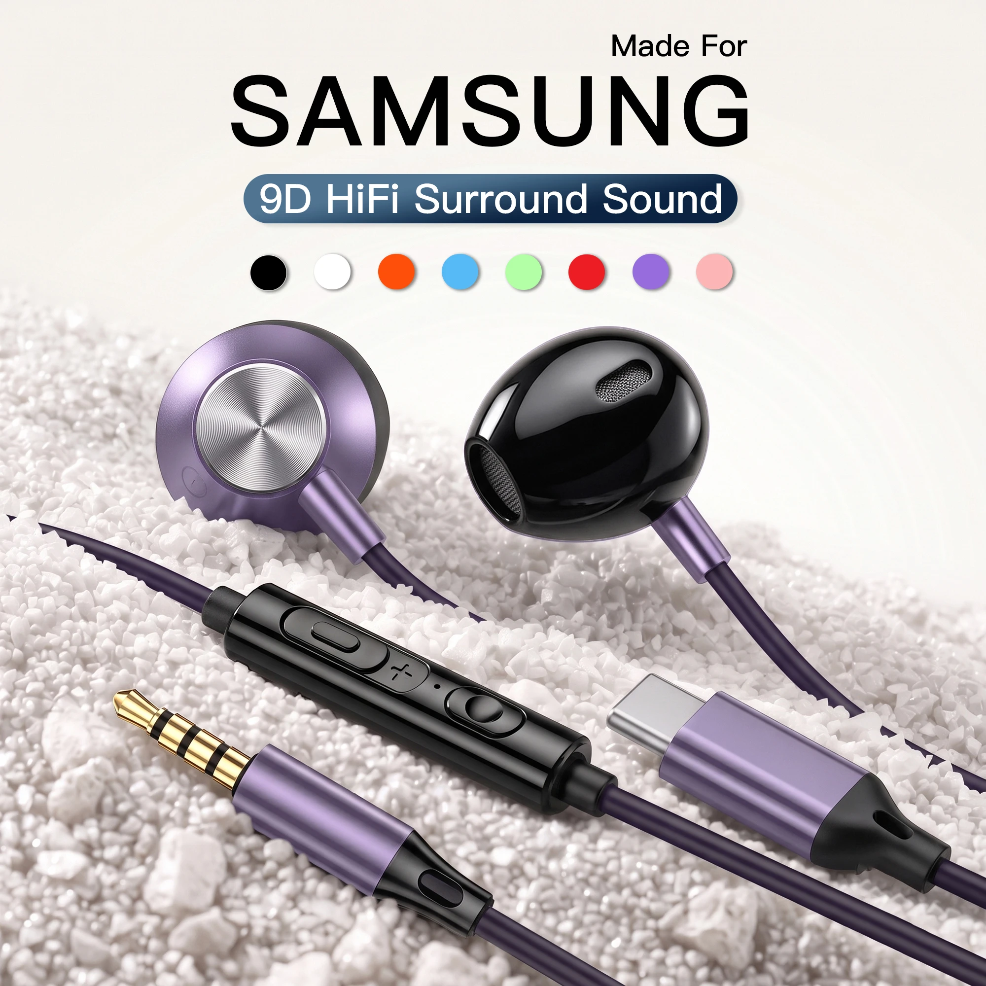 Фото Проводные наушники USB Type-C HiFi с объемным звуком и микрофоном для Samsung Galaxy S25 S24 S23 S22 S21, внутриканальные гарнитуры 3,5 мм №1