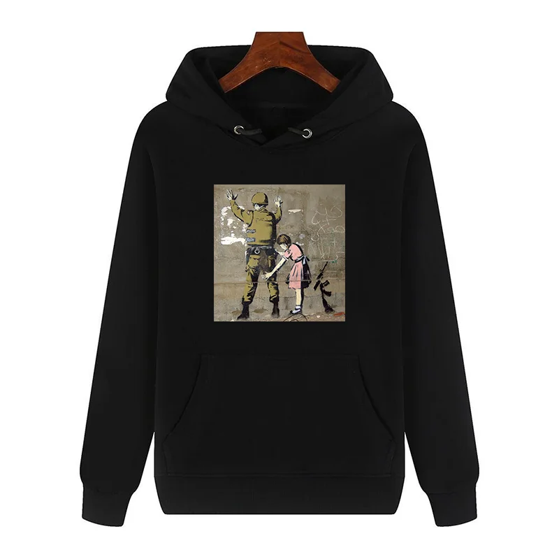 Banksy Girl Soldier graphic Hooded sweatshirts fleece hoodie Hooded Shirt essentials thick sweater hoodie Men's sportswear