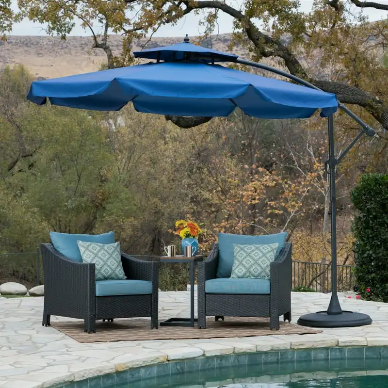 

Outdoor Water Resistant Sunshade with Base, Navy Blue, Black Grey