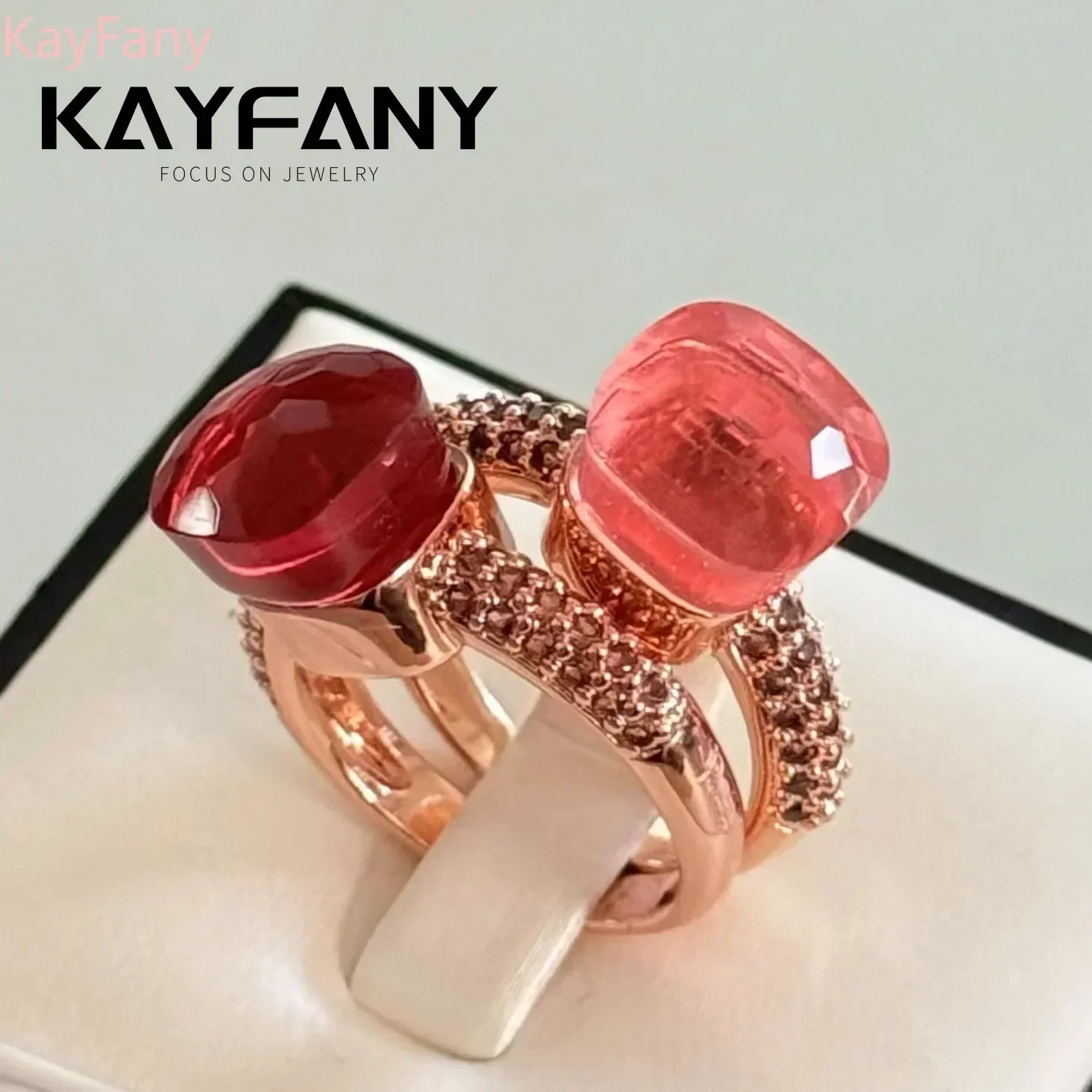 Фото Kayfany официальное классическое кольцо Nudo в конфетовом стиле с инкрустацией кристаллами коричневое кольцо с цирконом ювелирные изделия из розового золота для женщин лучший праздничный подарок №2