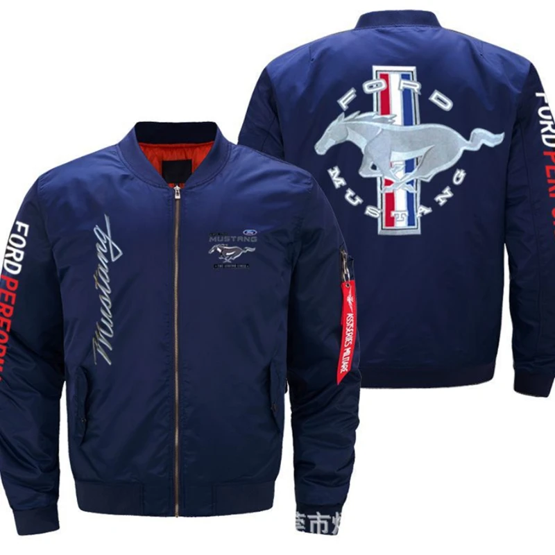 

New Autumn Winter Men's Ford Mustang Flying Jacket Fashion Thicken Windbreaker Warm Casual Zipper Baseball Coat