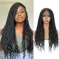 20inch synthetic box braid wig for black women ombre brown lace front wig wavy end red braided lace cosplay wig with baby hair