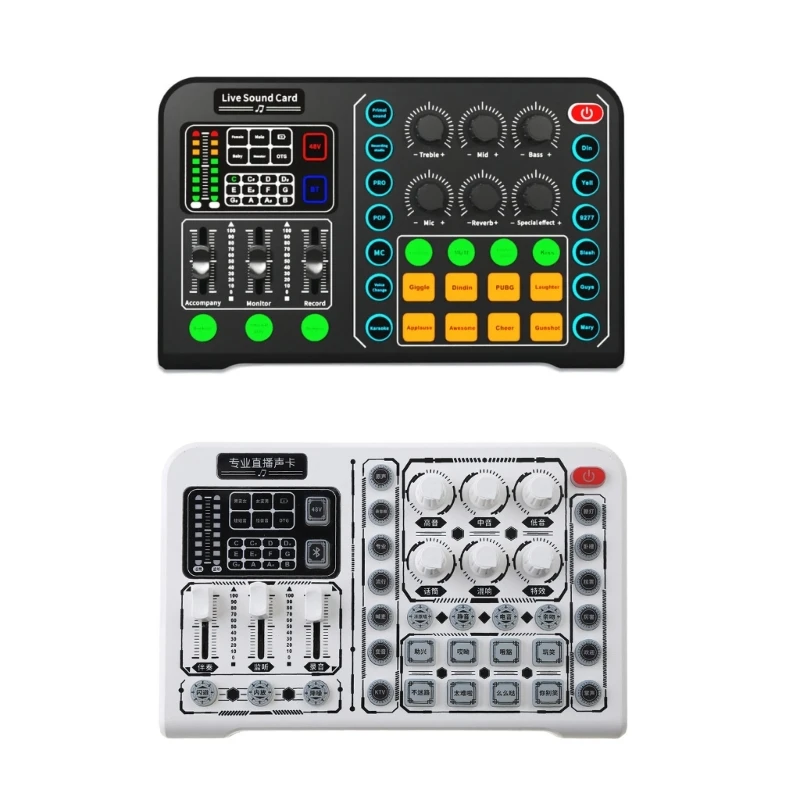 

M6 48V Wireless Live Sound Card Multi-function Voice Changer Professional Broadcast Sound Mixer One-Key Elimination