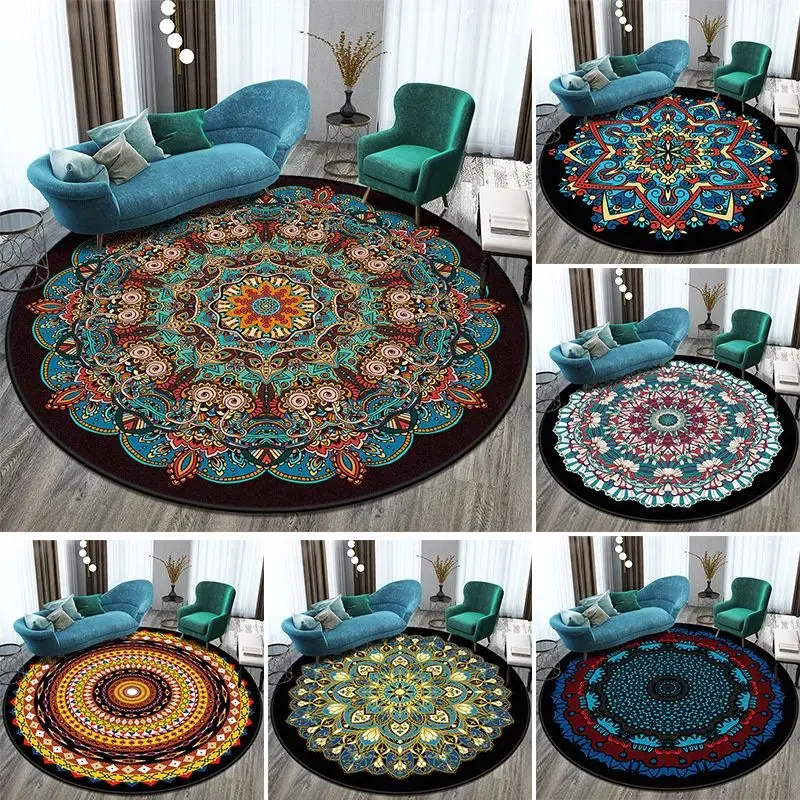 

Home Bohemian Ethnic Retro Nepalese Mandala Round Carpet Nordic Bedroom Balcony Coffee Table Bedside Chair Floor Mat