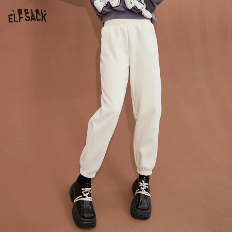 

ELFSACK Fleece Chenille Jacquard Pants Women 2022 Autumn/Winter Loose Casual Daily Trousers