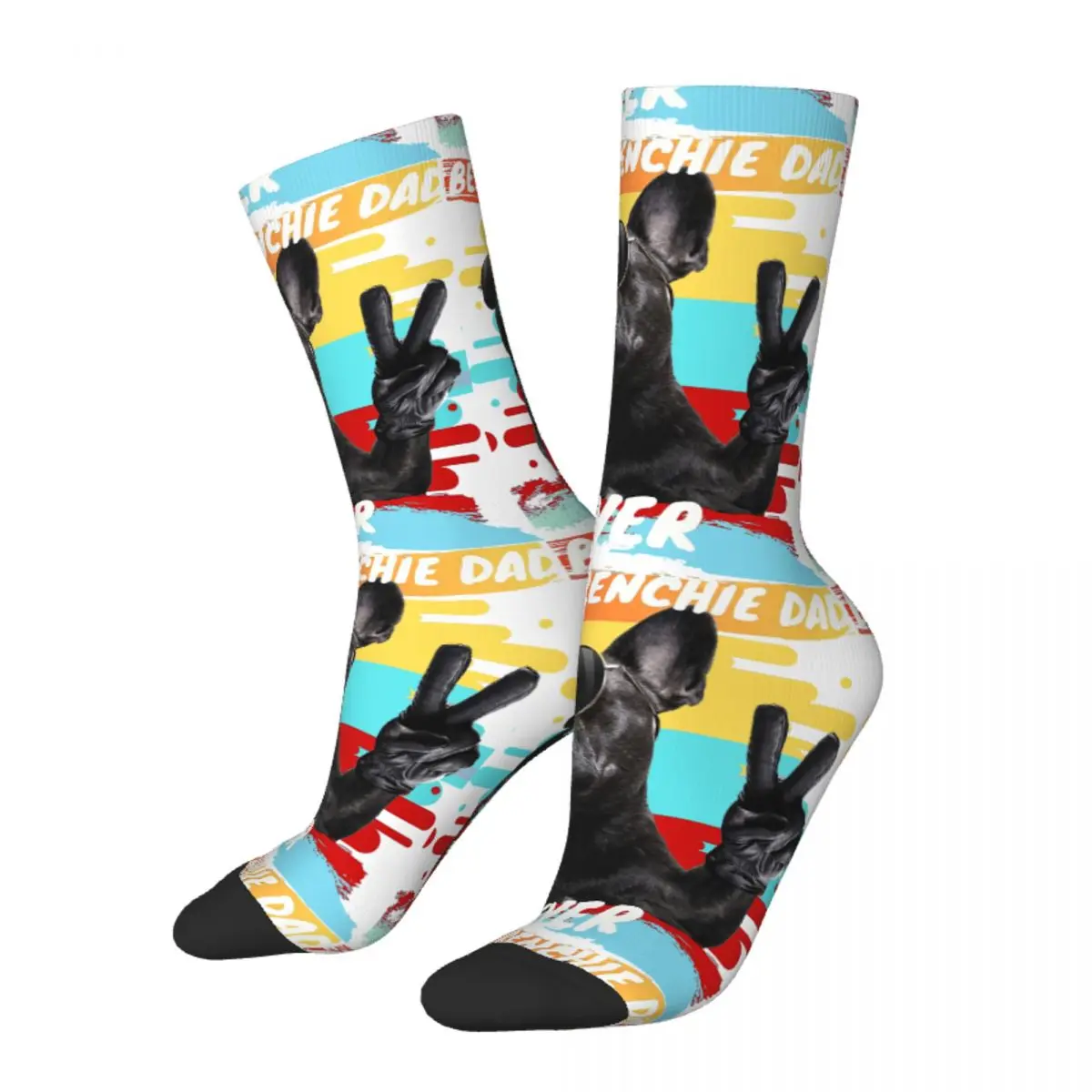 

Funny Happy Men's Socks Vintage Best French Bulldog Dad Ever Retro Harajuku French Bulldog Cute Dog Pattern Crew Crazy Sock
