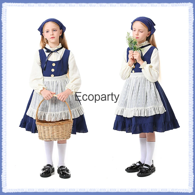 

Halloween Children Little Match Girl Cosplay Costume Village Pastoral Maid Cosplay Long Sleeved Dress Stage Show Outfits For Kid