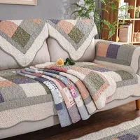 Plaid Cotton Quilted Sofa Cover Mat Pillow Non-slip Patchwork Sofa Back Towel Carpet Rug L-shaped Home Sofa Couch Furniture Case