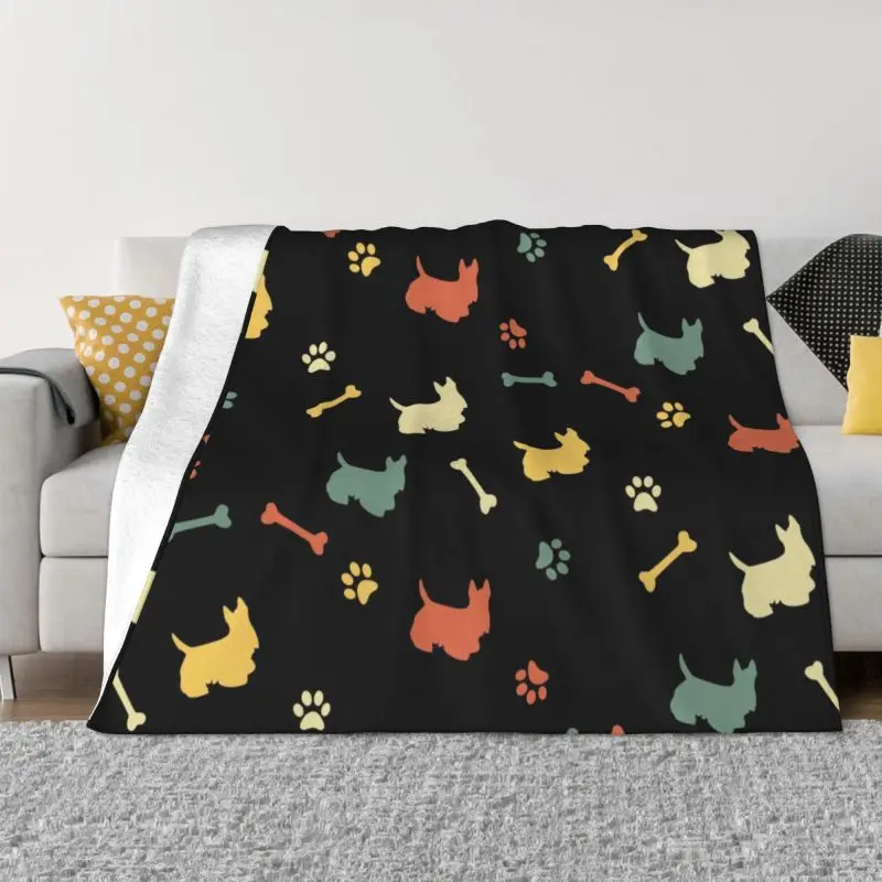 

Scottie Dog Snowing Ultra Fleece Throw Blanket Flannel Scottish Terrier Cartoon Pattern Blankets for Bedroom Travel Couch Quilt