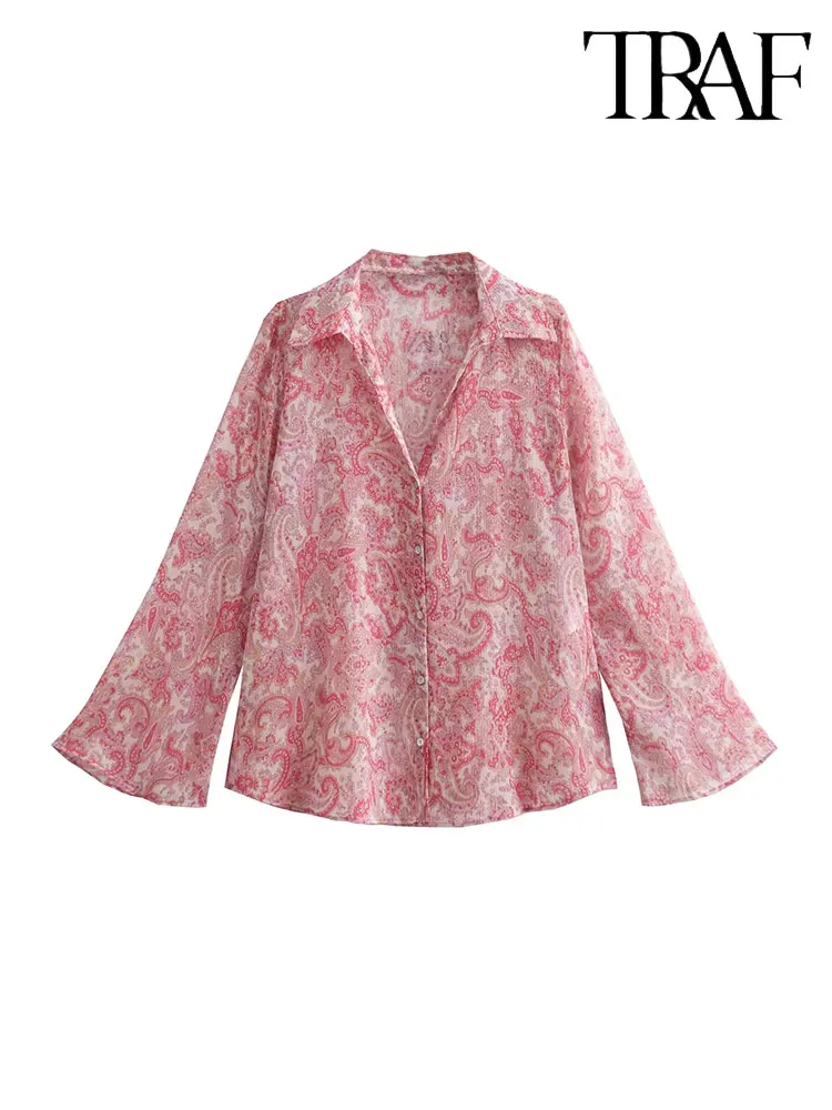 

Женская однобортная рубашка с принтом, с длинным рукавом