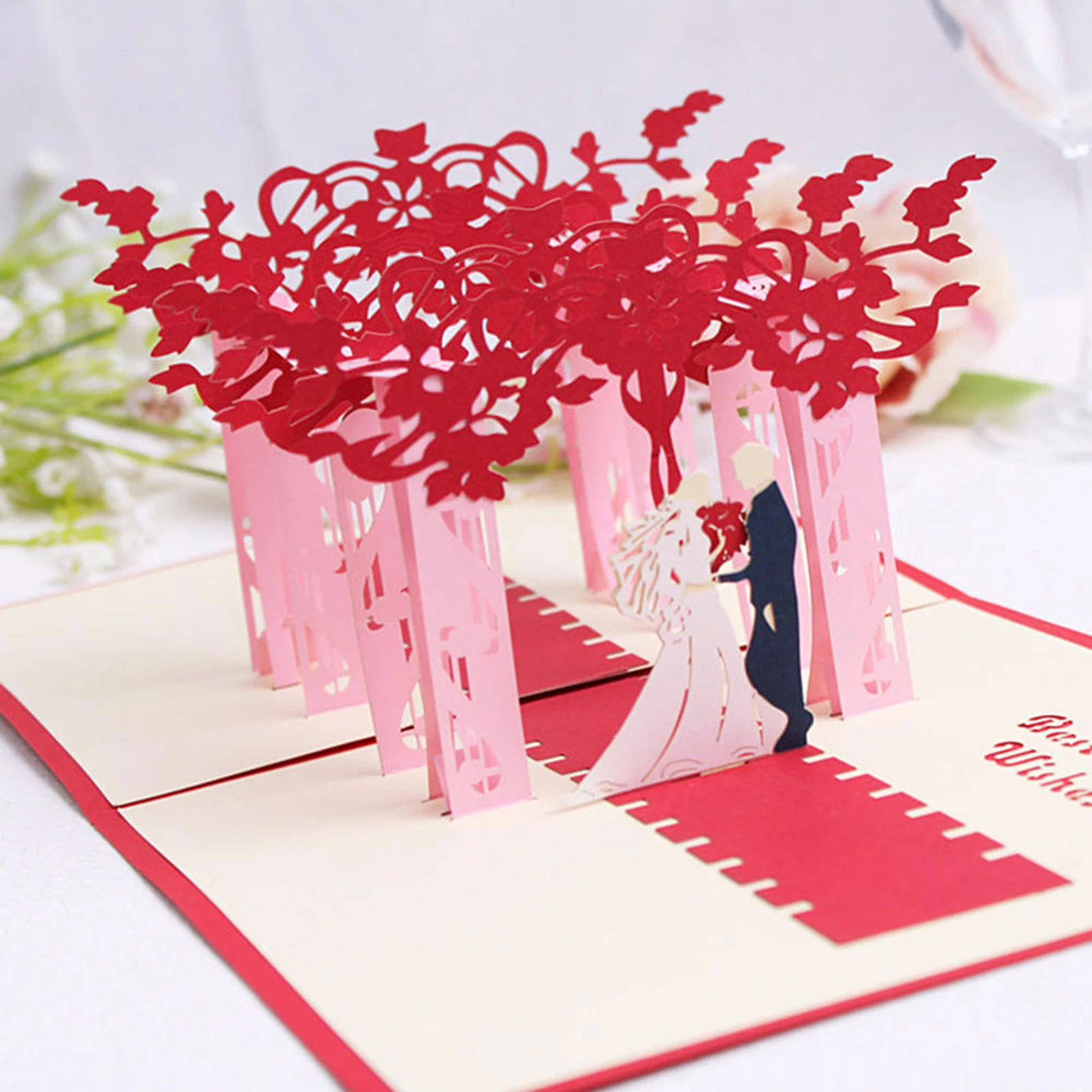 

3D Pop-Up Cards Flowers Wedding Card Anniversary Gifts Postcard Wedding Invitations Greeting Cards For Valentine Day Party Decor
