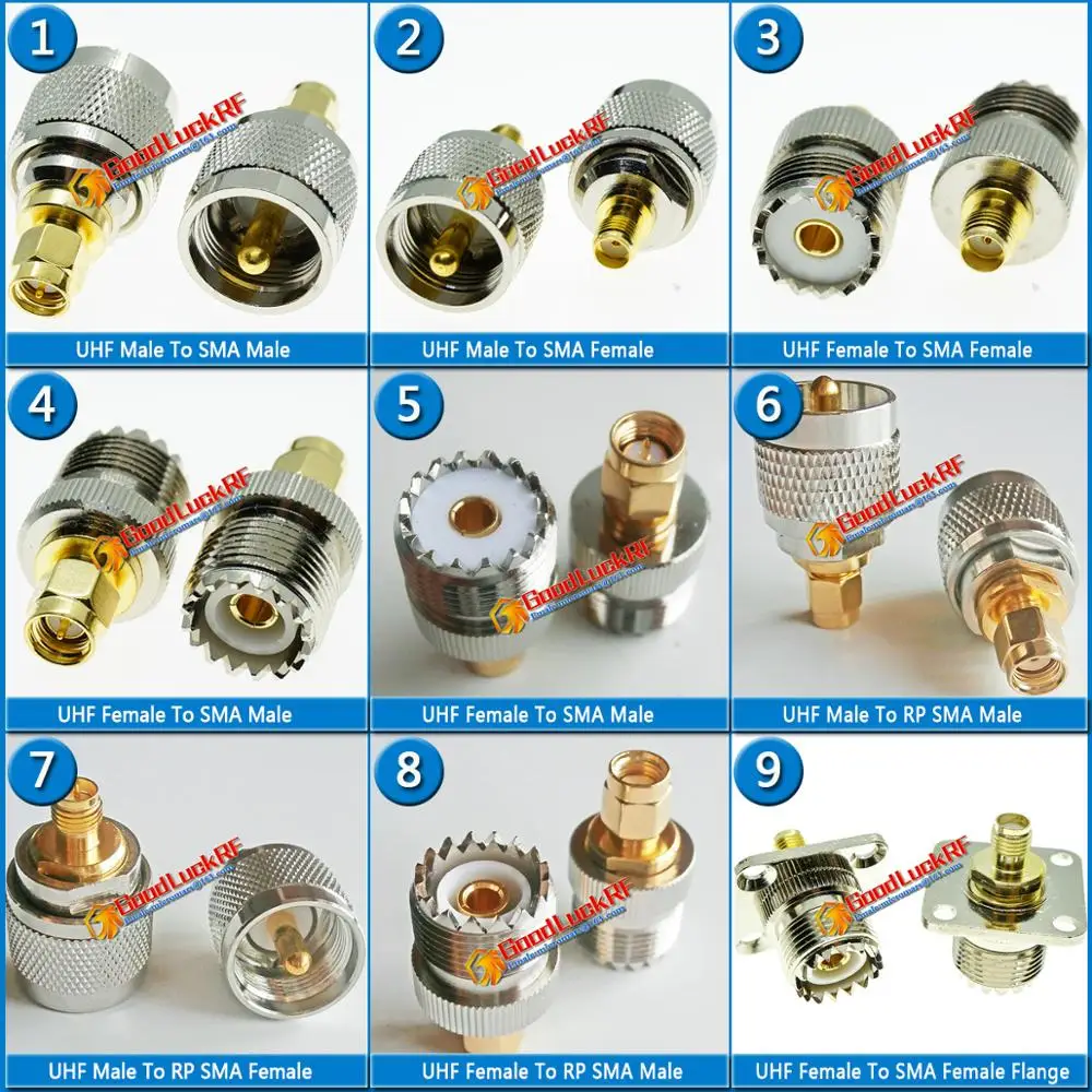 

Kit Set UHF PL259 SO239 To SMA Connector Coax Socket UHF - SMA Brass Straight RF Coaxial Adapters