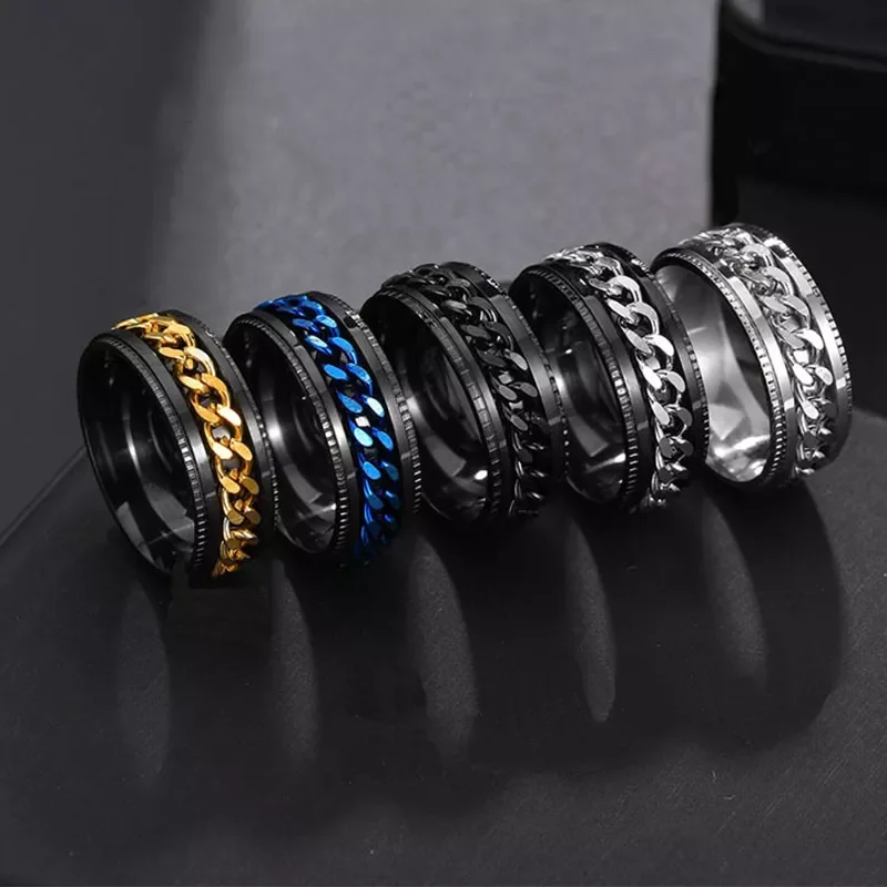 

2022 Stainless Steel Rotatable Men Ring Spinner Chain Women Jewelry