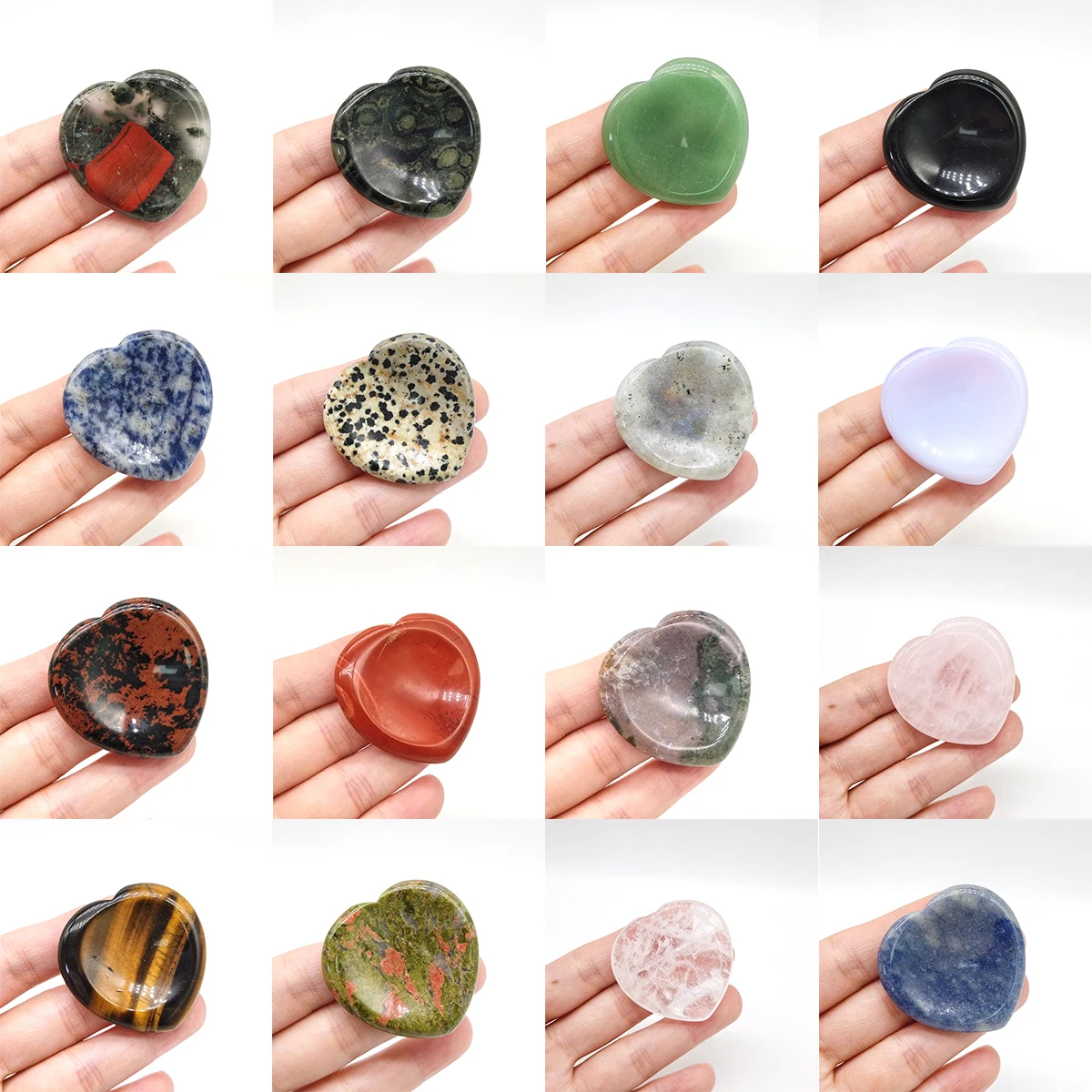 

4cm Heart-shaped Thumb Massage Gem Natural Crystal Sodalite Labradorite Black Onyx Agate Rose Quartz Reiki Healing Semi-Precious
