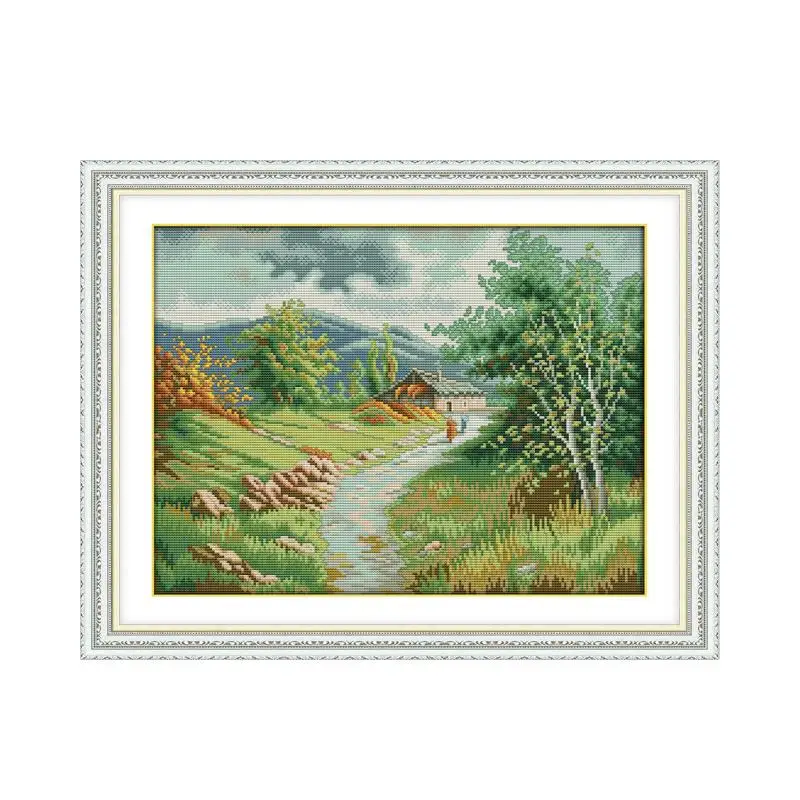 

Country road cross stitch kit aida 14ct 11ct count printed canvas stitches embroidery DIY handmade needlework