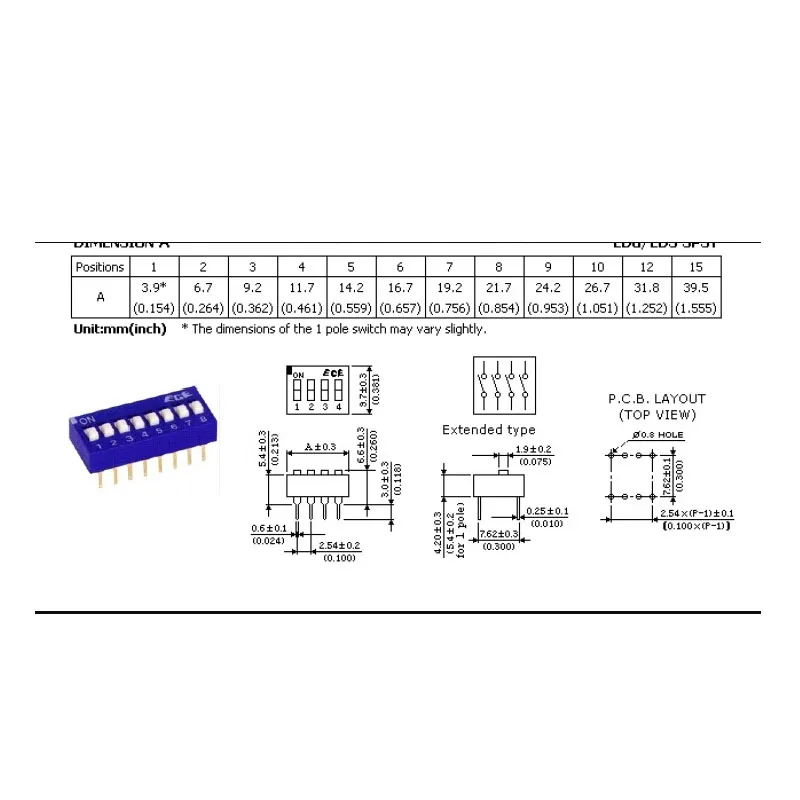 3 шт./партия тайваньские переключатели EDS108SZ DIP 8 позиций плоский циферблат с