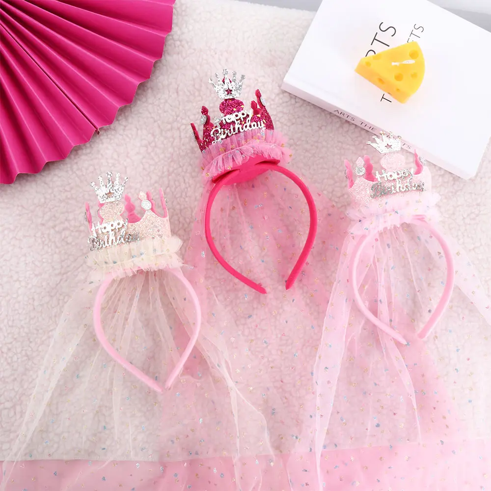 

Beautiful High-end Girls Birthday Hairband Sequin Mesh Little Princess Party Headdress Adorable Head Hoop Photo Props