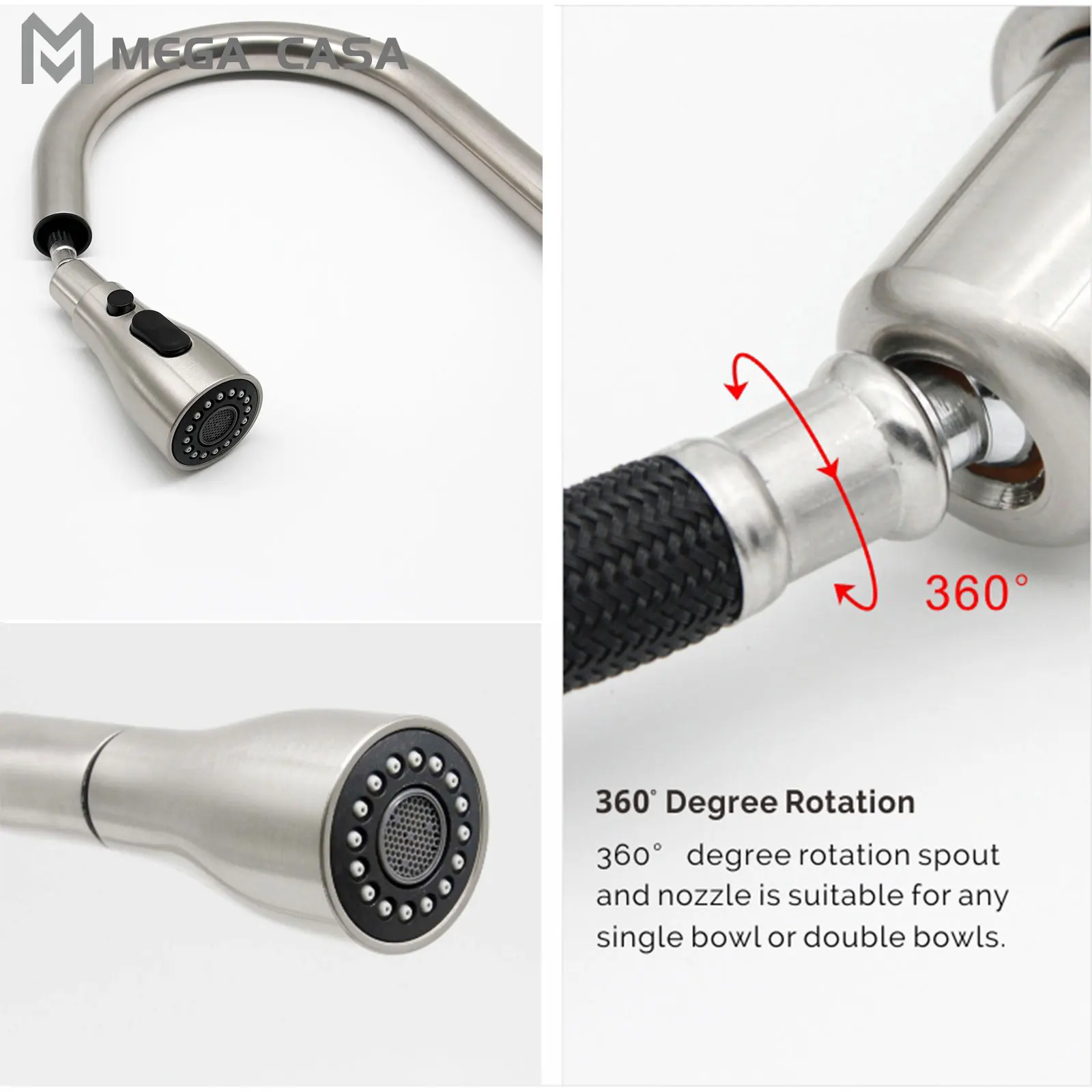 Кухонный смеситель из матового никеля выдвижной кран на раковину Поворот 360