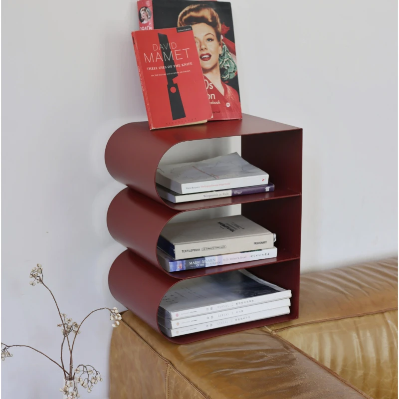 

M-образная ретро-стильная полка для книг и планшетов, металлическая полка в скандинавском стиле, Простая Стойка для журналов бордового, крас...