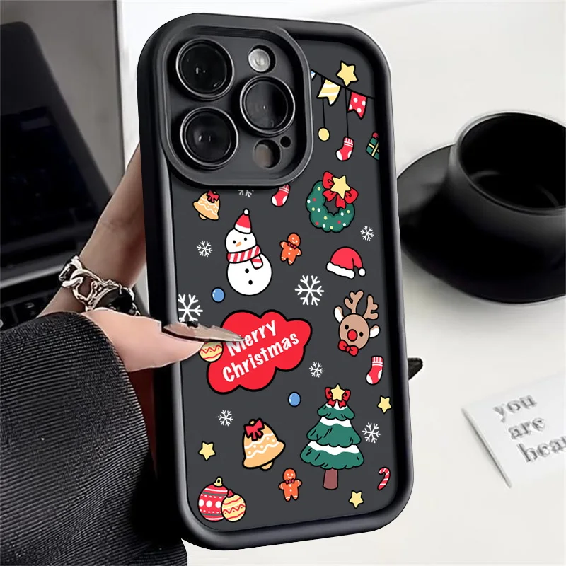 Чехол с Рождеством для iPhone 16 15 Pro Max 14 Plus 13 12 11 7 8 XR X XS SE Противоударный мягкий