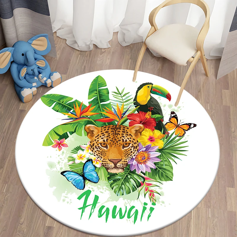 

Jungle Animal Print Round Carpets for Living Room Rug Children Carpet Home Bedroom Kid Room Floor Mat Soft Mat for Children