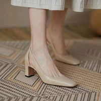 womens sandals 2021 pointed toe hollow out summer shoes for women square heels ladies big size footwear female casual pumps
