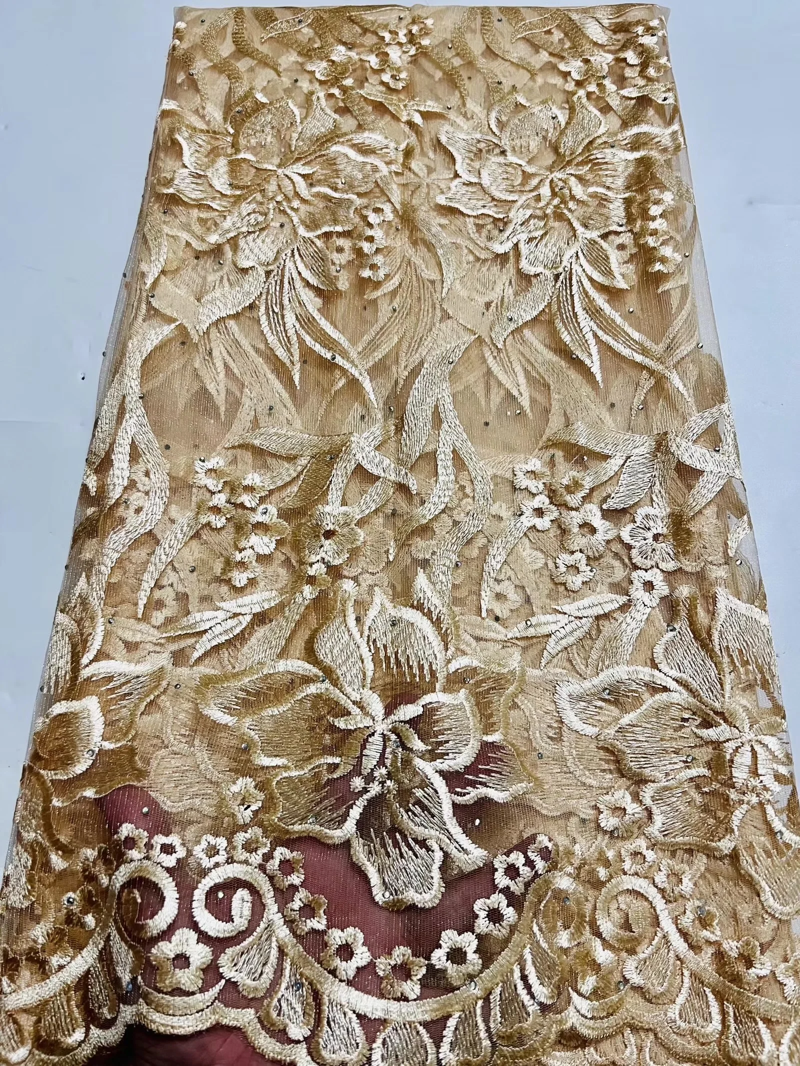 

Elegant African 5 Yards Net Lace Fabric With Rhinestones 2022 High Quality French Tulle Embroidery Nigerian Wedding Party Laces