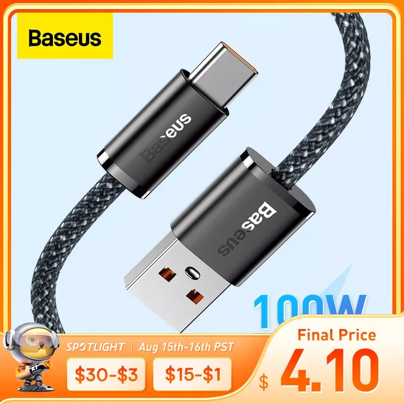 

NEW2023 Baseus 100W USB Cable 6A Fast Charging Charger Wire Cord For Samsung S22 S21 Ultra Data USB C Phone Cable For Xiaomi Mi