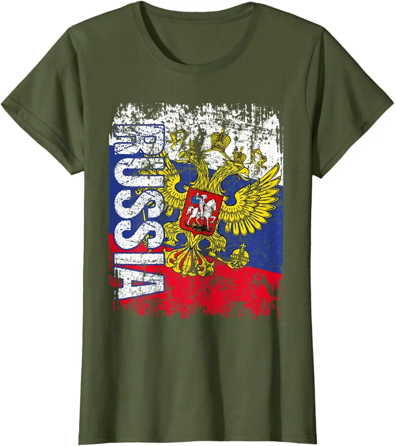Потертая русская двуглавая футболка с флагом орла 100% хлопок круглым вырезом