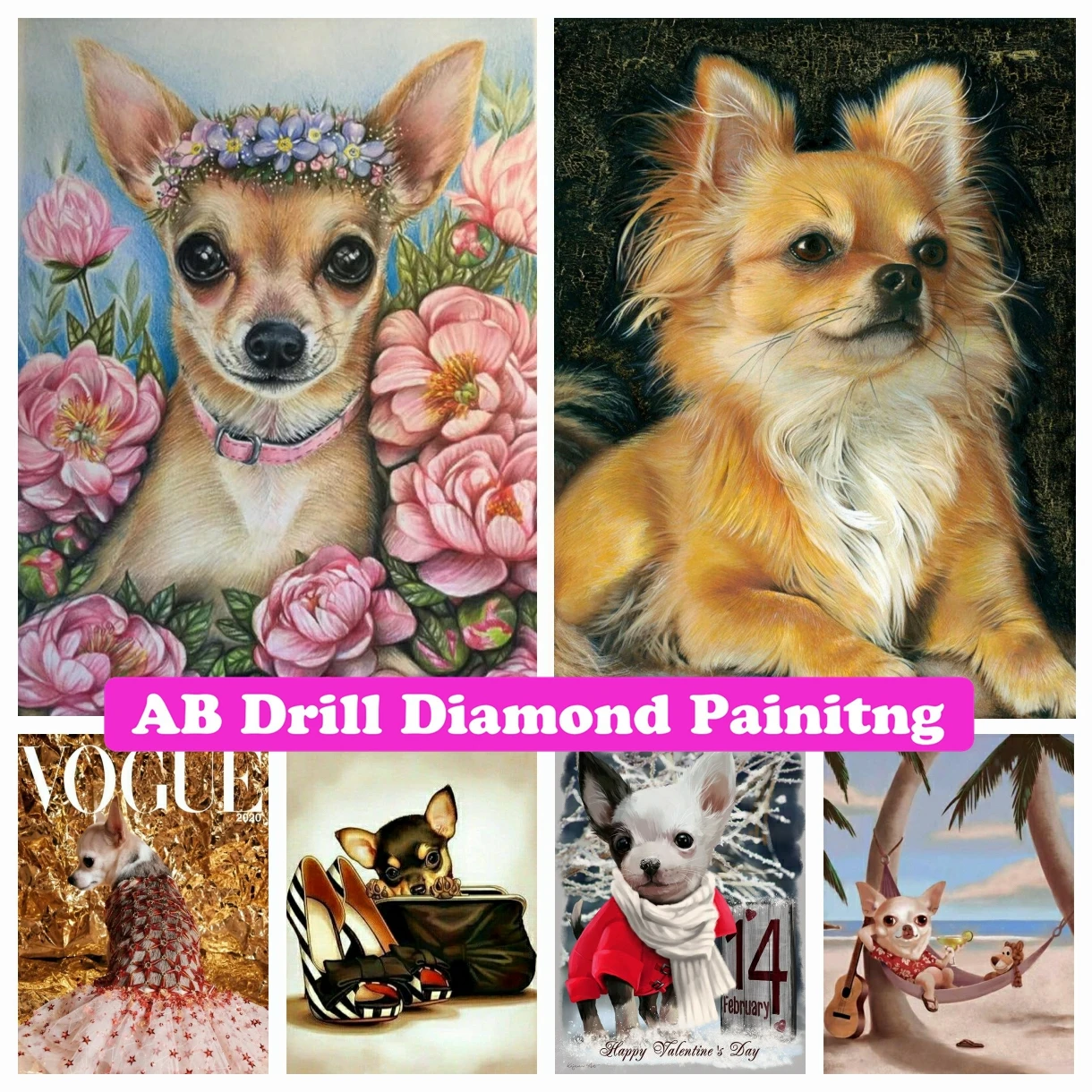 

Chihuahua Pet Dog 5D DIY AB Drills Diamond Painting Embroidery Animal Cross Stitch Art Rhinestone Mosaic Home Decor Child Gifts