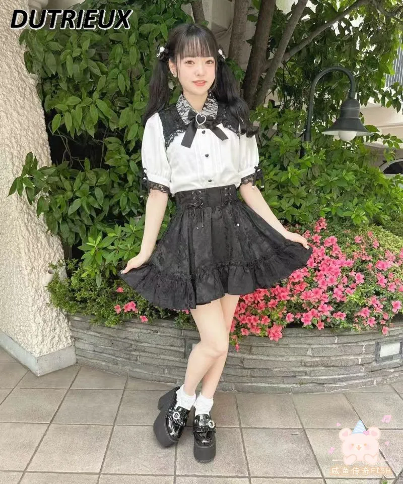 

Japanese Style Fashion Rojita Skirt Lace Bow High Waist Skirt Mine Series Mass-Produced Short Skirt Sweet A Line Casual Skirt