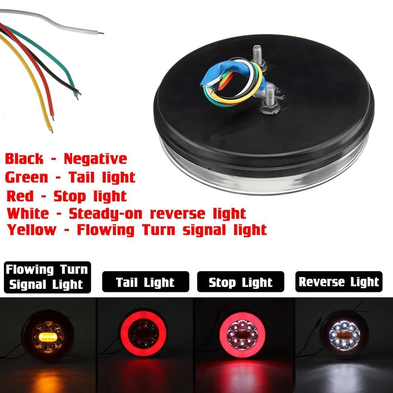 4PCS Truck LED Tail Light 12-24V 4-In-1 Trailer Dynamic Brake Signal For Car RV Bus