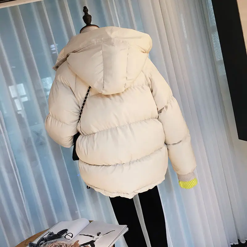 Woman Apricot Pocket Jackets Women's Winter Bread Coats Hooded Outwear Women Thicken Warm Parka Coat Loose Padded