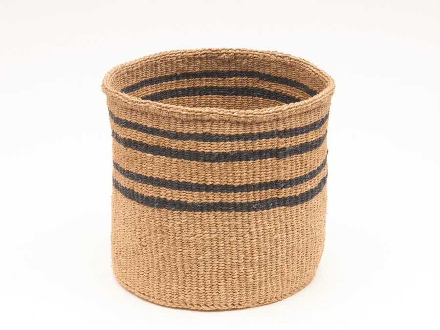 

Luxurious Black, Natural and Charcoal Stripe Woven Storage Basket Set (Small, Medium and Large).