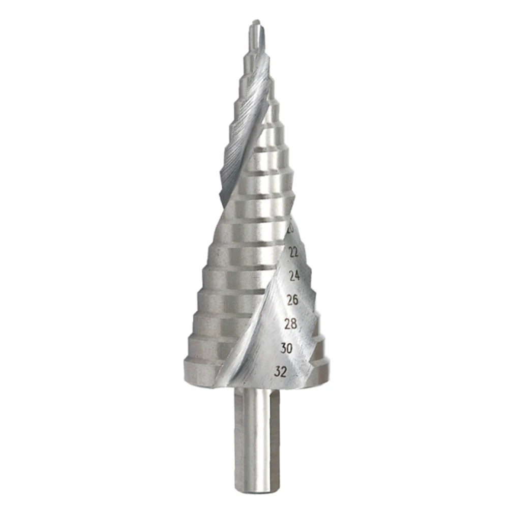 

4-32mm Step Drill Bit Spiral Groove Pagoda Hole Cutter Metal Cone Drill Bit Triangular Shank Hole Opener Titanium Coated HSS