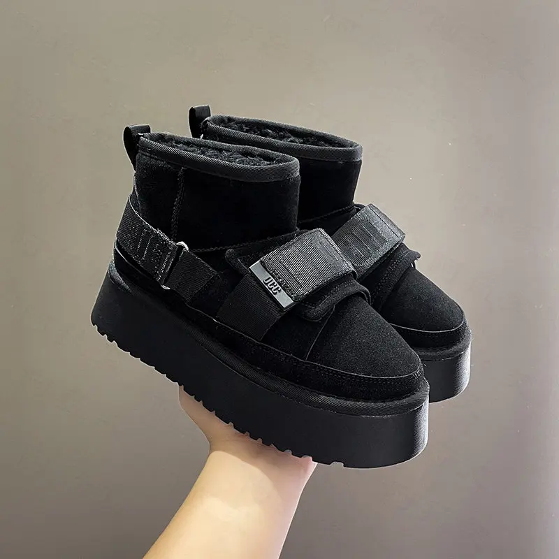 

Женские ботильоны на платформе и среднем каблуке, теплые спортивные ботинки челси с мехом, Повседневная плюшевая обувь, новинка зимы 2022