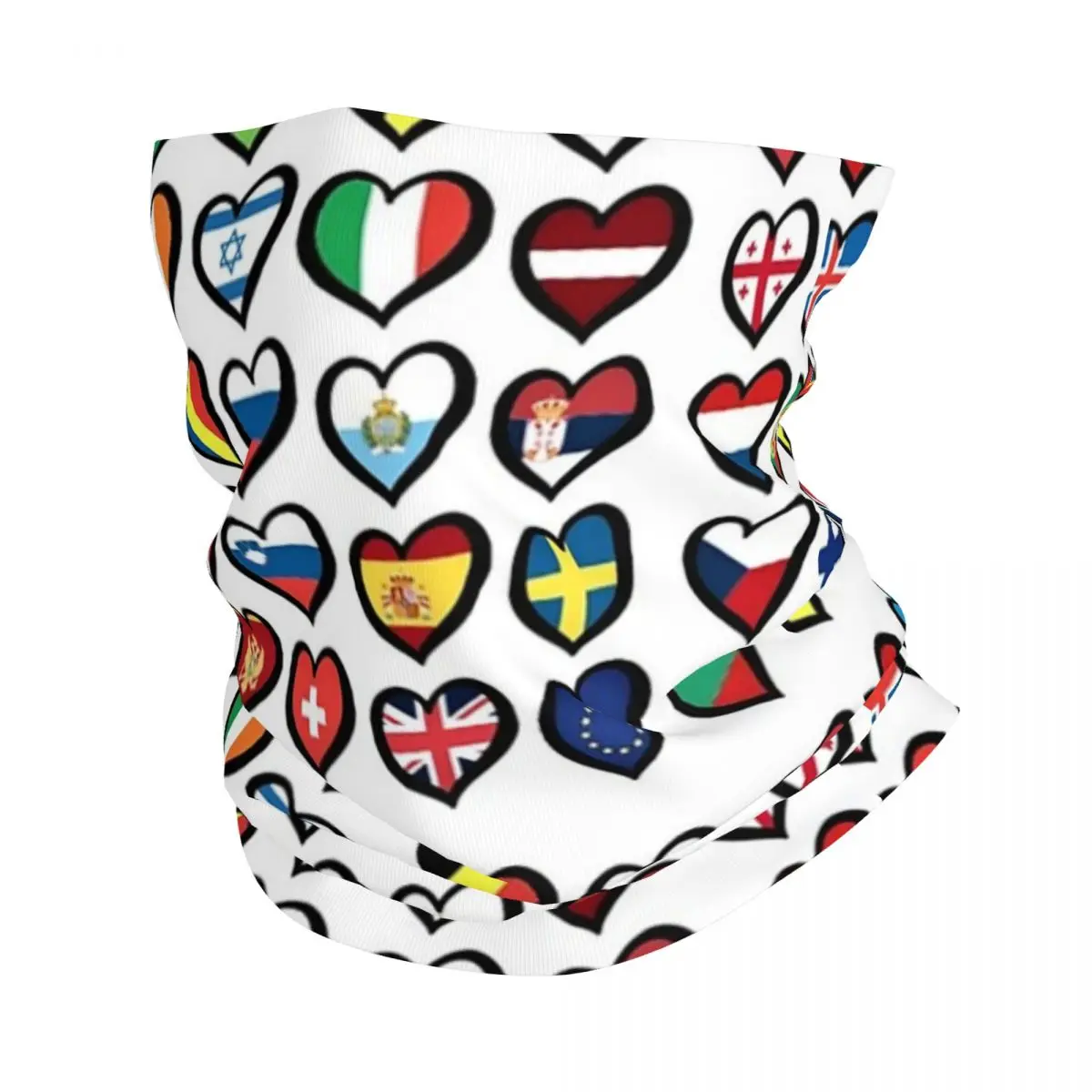 

Eurovision Song Contest Flags Hearts Bandana Neck Gaiter Printed Face Scarf Multi-use Balaclava Running For Men Women Adult
