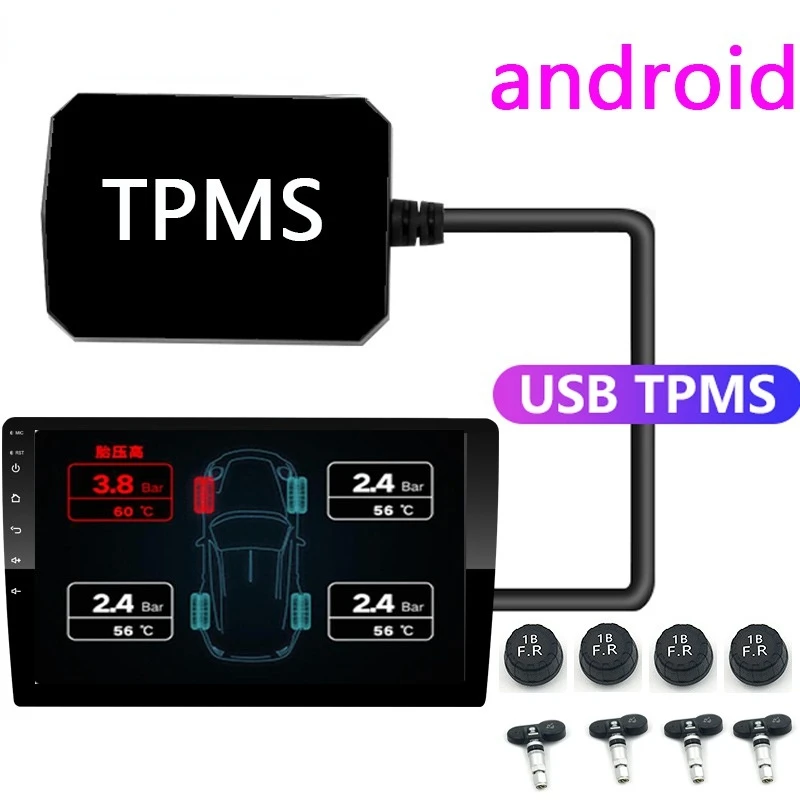 

USB Android TPMS sistema di monitoraggio della pressione dei pneumatici Display sistema di allarme sensori interni 5V navigazion